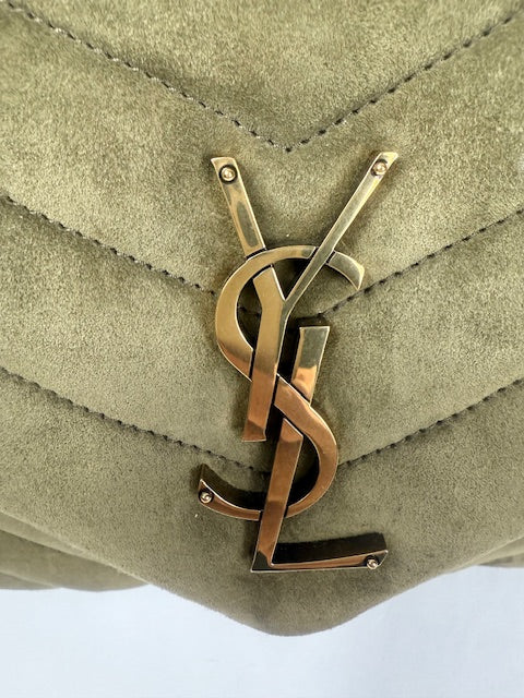 YSL Army Green Suede Medium Lou Bag