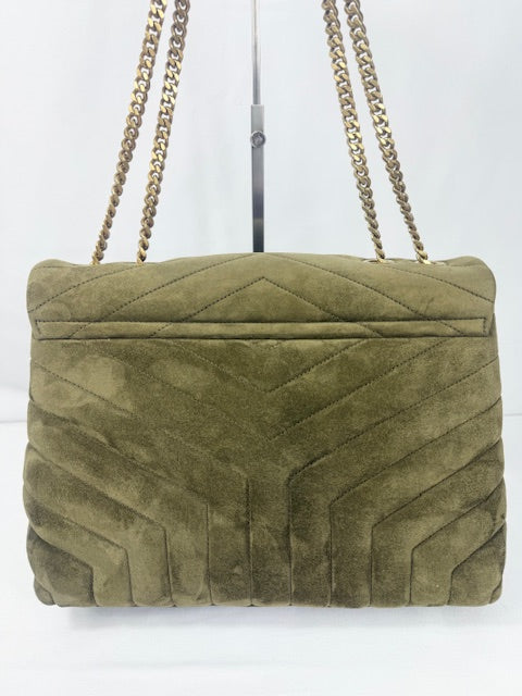 YSL Army Green Suede Medium Lou Bag