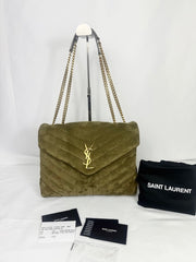 YSL Army Green Suede Medium Lou Bag