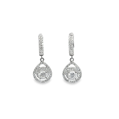 2.02 Ct Diamond Cluster Drop Earrings in 18K White Gold