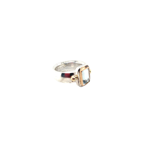 Ring in Sterling Silver and 14K Yellow Gold with Aquamarine, Size 6