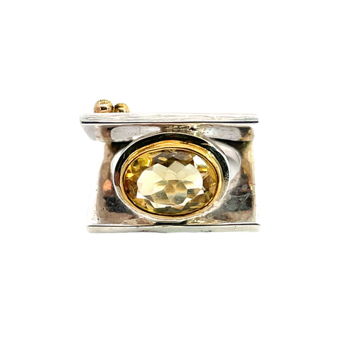 Citrine Ring in Sterling Silver, Gold Accents
