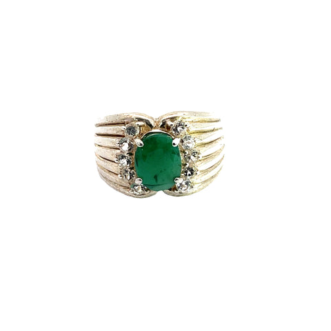 Emerald,  White Topaz Ring in Sterling Silver, Size 7
