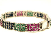 Bracelet in Sterling Silver with Emeralds, Sapphires and Rubies, 7"