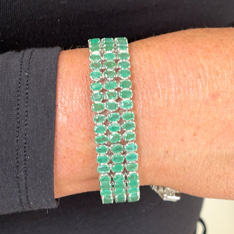 Emerald Bracelet in Sterling Silver, 7"