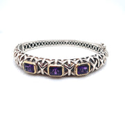 Bangle Bracelet in Sterling Silver and Yellow Gold with Purple Amethyst, 8.5"