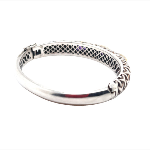 Bangle Bracelet in Sterling Silver and Yellow Gold with Purple Amethyst, 8.5"