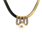 Diamond and Pearl Pendant on 14K Yellow Gold Chain, 17"-18" adjustable