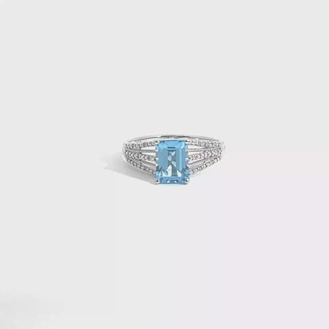 Ring in 14Kt White Gold with Blue Topaz and Diamonds, Size 7