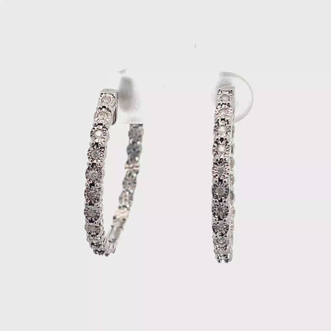 Diamond Hoop Earrings in Sterling Silver