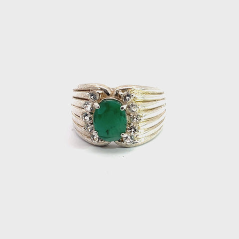 Ring in Sterling Silver with Emerald and Topaz, Size 7