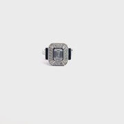 Cubic Zirconia & Black Enamel Cocktail Ring in Sterling Silver, Size 6-8 (adjustable)
