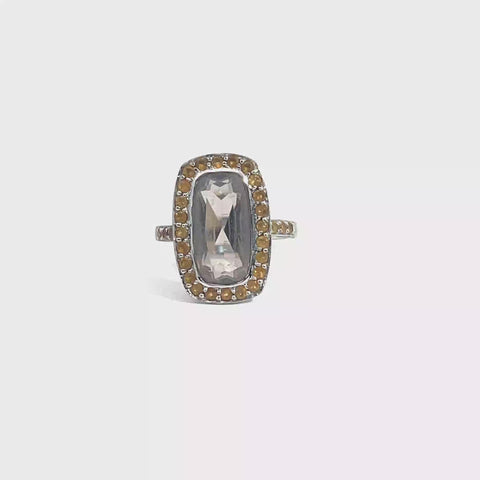 Smoky Quartz Ring with Citrine accents in 10K White Gold