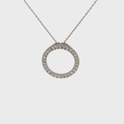 1CT Diamond Circle Pendant Necklace in Sterling Silver, 18" Sterling Silver Chain