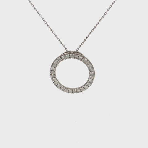 1CT Diamond Circle Pendant Necklace in Sterling Silver, 18" Sterling Silver Chain