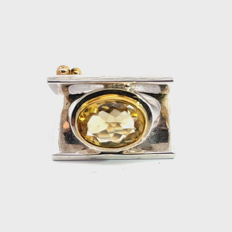 Ring in Sterling Silver and 14K Gold with Citrine, Size 7.5-8.0