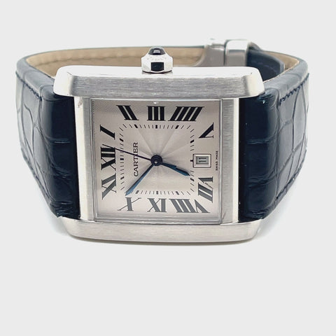 CARTIER Tank Francaise Watch with Cartier Navy Blue Alligator adjustable Strap