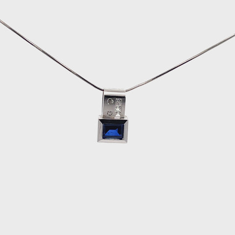Sapphire and White Gold Pendant with Cubic Zirconia Accents