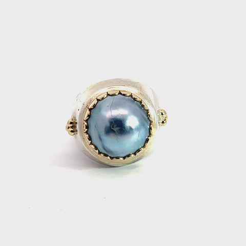 Mabe Pearl Ring in 925 Sterling Silver with 14K Gold accents, Size 7.5