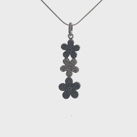 Black Spinel and Pave Diamond Pendant on 18" Sterling Silver Chain
