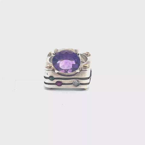 Amethyst Ring in Sterling Silver with 14K Gold Accents