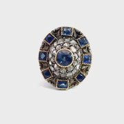 Vintage Ring in 18K Yellow Gold with Sapphires and Diamonds, Size 7.5