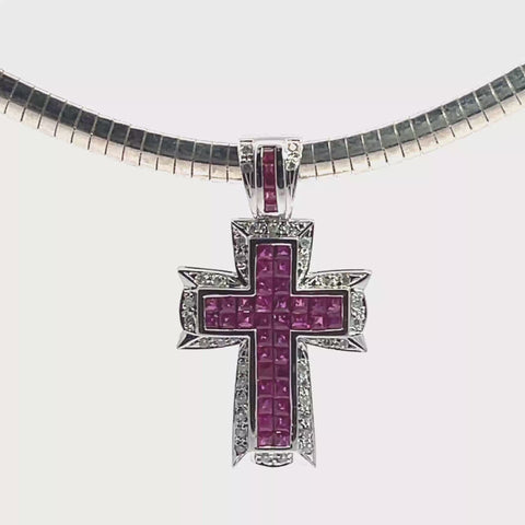 Ruby and Diamond Cross Pendant in 18K Gold