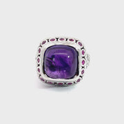 Ring in 14K White Gold with Amethyst, Rubies and Sapphires, Size 7