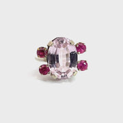 Ring in 14K White Gold with Pink Kunzite and Sapphires, Size 7