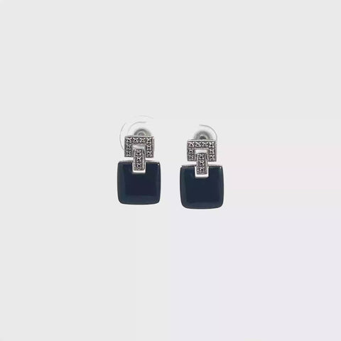 Black Onyx Earrings in 14K White Gold