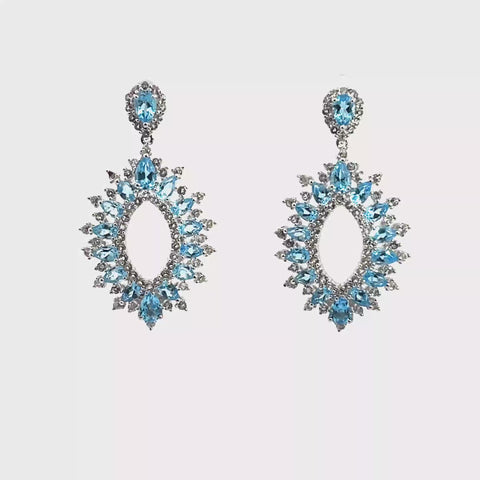 Chandelier Earrings in Sterling Silver with Blue and White Topaz