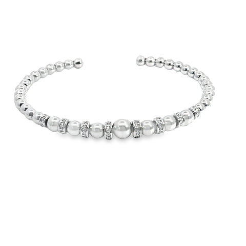 Silver Bead and Diamond Bracelet