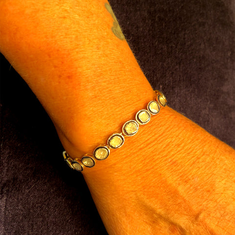 Polki Diamond Bracelet in Gold-plated Sterling Silver, 8"