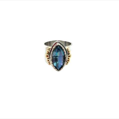 Ring in Sterling Silver with Mystic Quartz and 10K Gold beaded accents, Size 6