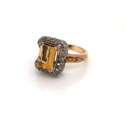 Ring in gold-plated Silver with Citrine and Diamonds, Size 7.5