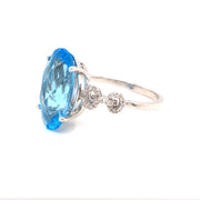 Oval Topaz Ring with Diamonds in 14K White Gold, Size 7
