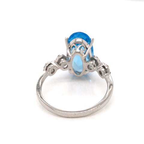 Oval Topaz Ring with Diamonds in 14K White Gold, Size 7