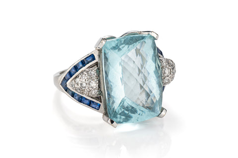 Ring in Aquamarine, Sapphire and Diamonds
