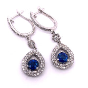 Sapphire Drop Earrings with Diamonds in 18K White Gold