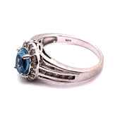Ring in 14K White Gold with Aquamarine and Diamonds, Size 6