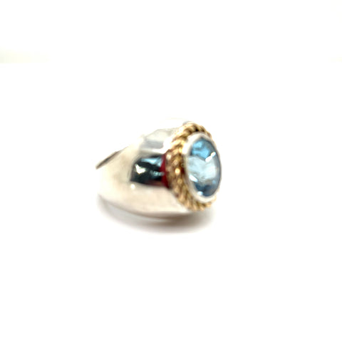 Ring in 14K Yellow Gold and Sterling Silver with Blue Topaz, Size 7.5
