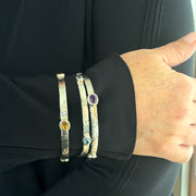 Bangle Bracelet in Sterling Silver with Amethyst Gemstones,