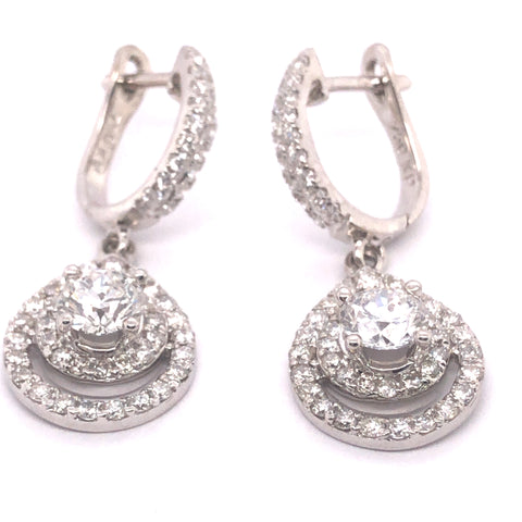 2.02 Ct Diamond Cluster Drop Earrings in 18K White Gold