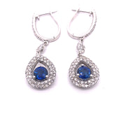 Sapphire Drop Earrings with Diamonds in 18K White Gold