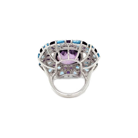 Ring in Sterling Silver with Blue Topaz and Amethyst, Size 6.5