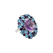 Ring in Sterling Silver with Blue Topaz and Amethyst, Size 6.5