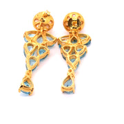 Drop Earrings in 14K Gold-Plated Sterling Silver with Blue Topaz and Pearls