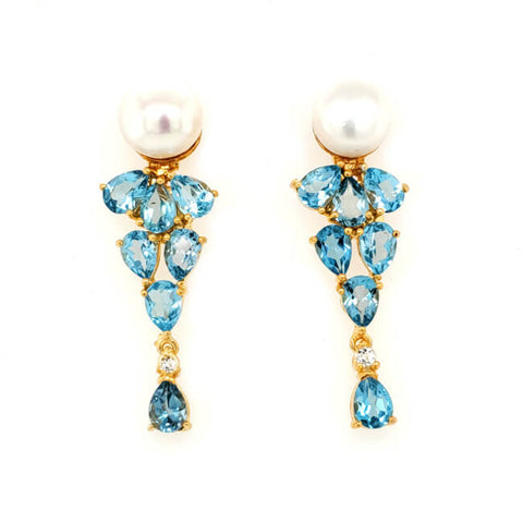 Pearl Drop Earring with Blue Topaz