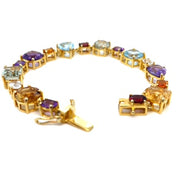 Multi gemstone Bracelet in Gold-plated Sterling Silver, 8"
