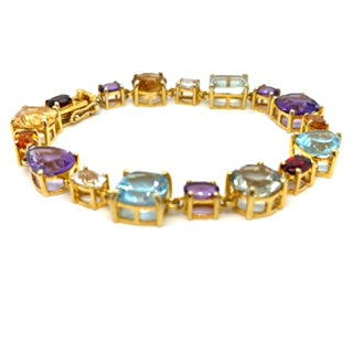 Multi gemstone Bracelet in Gold-plated Sterling Silver, 8"
